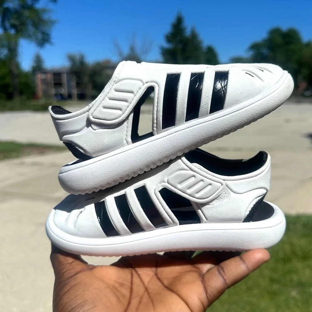 Adidas Closed Toe Kids Toddler Boy Water Sandals Size 11 Cloud White And Black